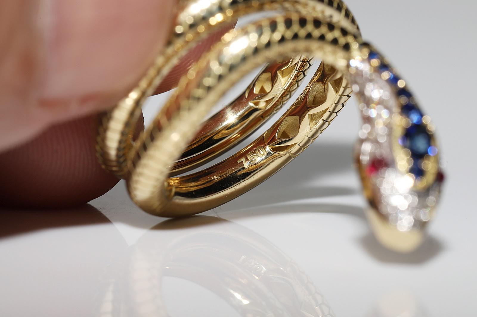 New Made 18k Gold Natural Diamond And Sapphire And Ruby Snake Ring  For Sale 7