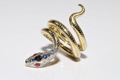 New Made 18k Gold Natural Diamond And Sapphire And Ruby Snake Ring