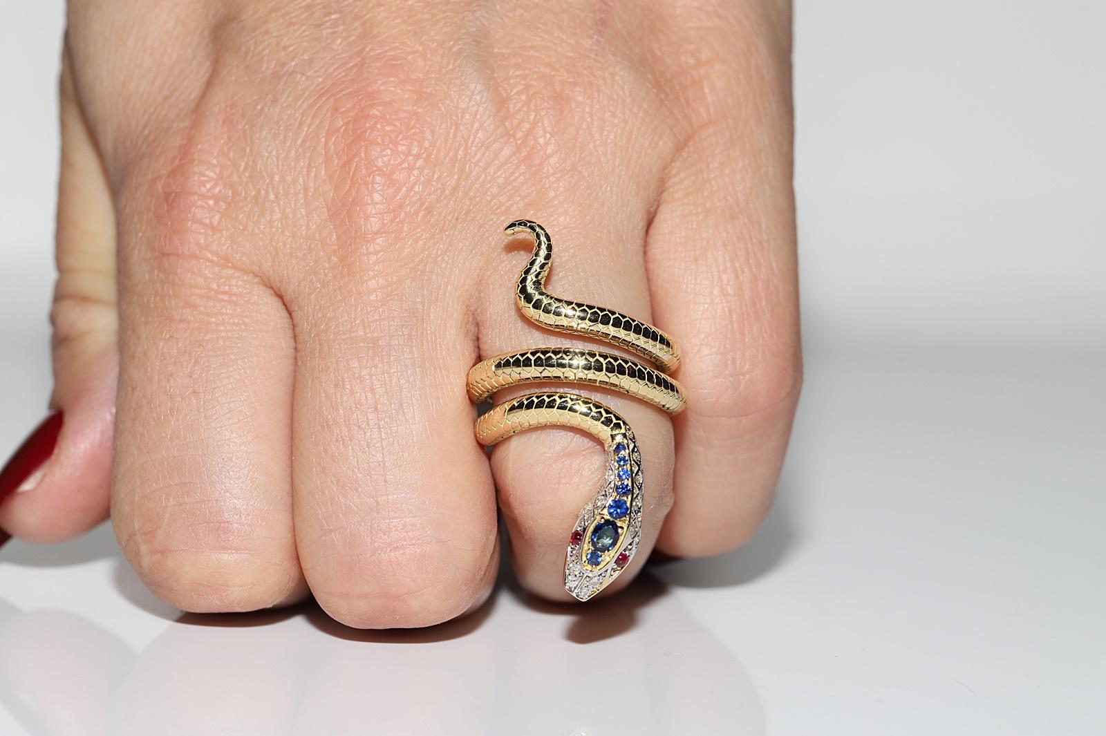 Modern New Made 18k Gold Natural Diamond And Sapphire And Ruby Snake Ring  For Sale