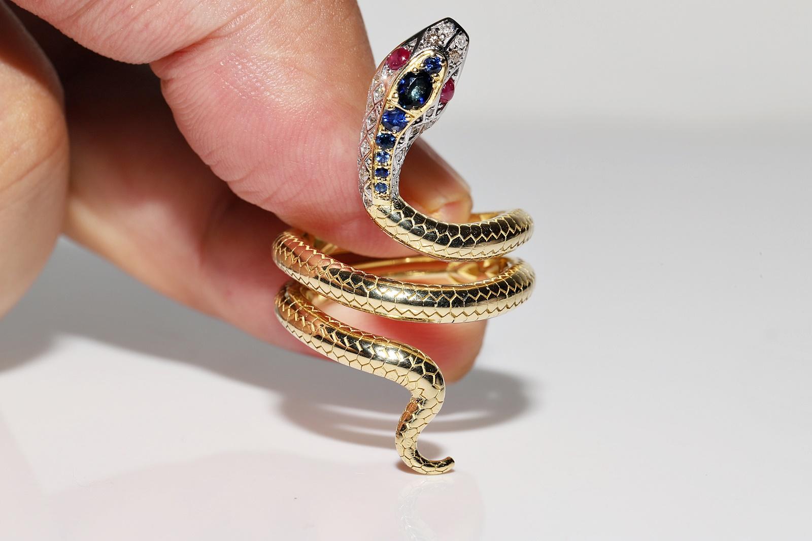 Bague serpent en or 18 carats, avec diamants naturels, saphirs et rubis Bon état - En vente à Fatih/İstanbul, 34