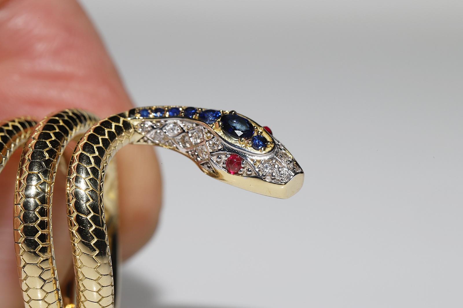 Women's New Made 18k Gold Natural Diamond And Sapphire And Ruby Snake Ring  For Sale