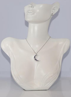 New Made 18k Gold Natural Diamond And Sapphire Decorated Moon Pendant Necklace