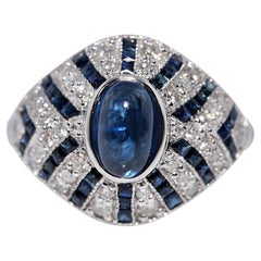 New Made 18k Gold Natural Diamond And Sapphire Decorated Ring