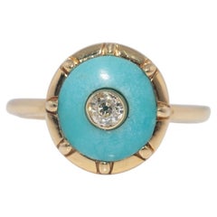 New Made 18k Gold Natural Diamond And Turquoise Decorated Pretty Ring