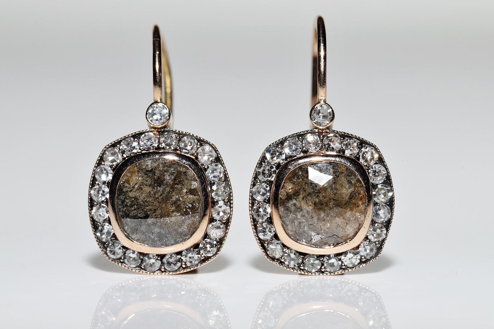 Rose Cut New Made 18k Gold Natural Diamond Decorated  Amazing Earring For Sale