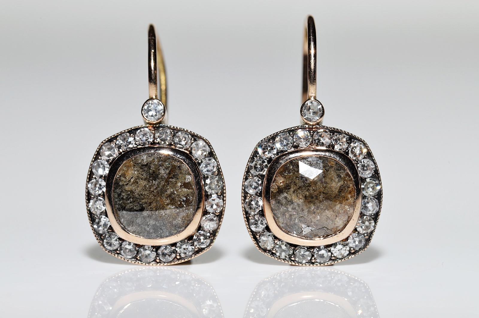 Nueva Fabricación Oro 18k Decorado con Diamantes Naturales  Sorprendente pendiente Corte rosa en venta