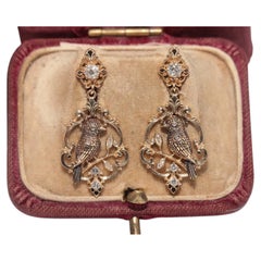 New Made 18k Gold Natural Diamond Decorated Bird Design Drop Earring