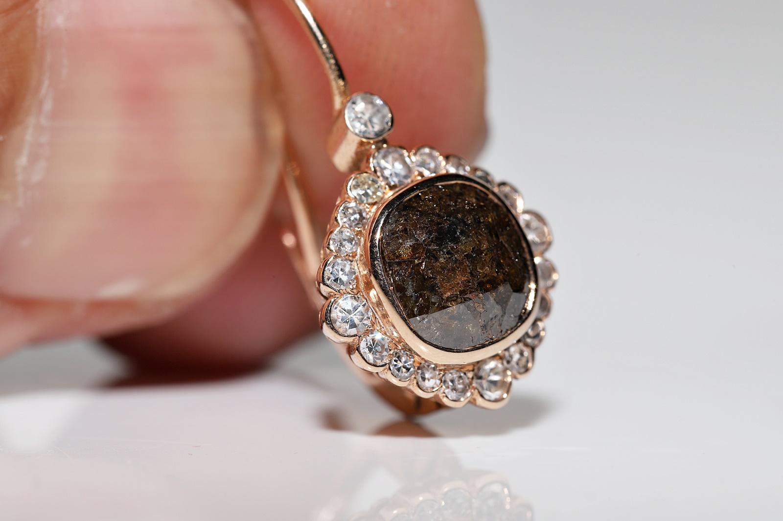New Made 18k Gold Natural Diamond Decorated Drop Amazing Earring in vendita 5