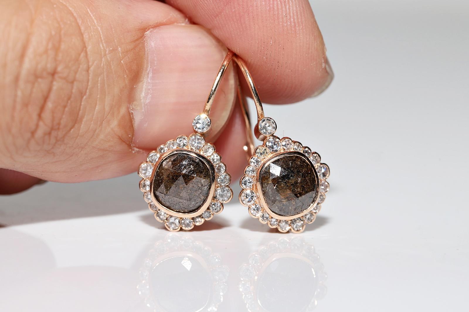 New Made 18k Gold Natural Diamond Decorated Drop Amazing Earring in vendita 9