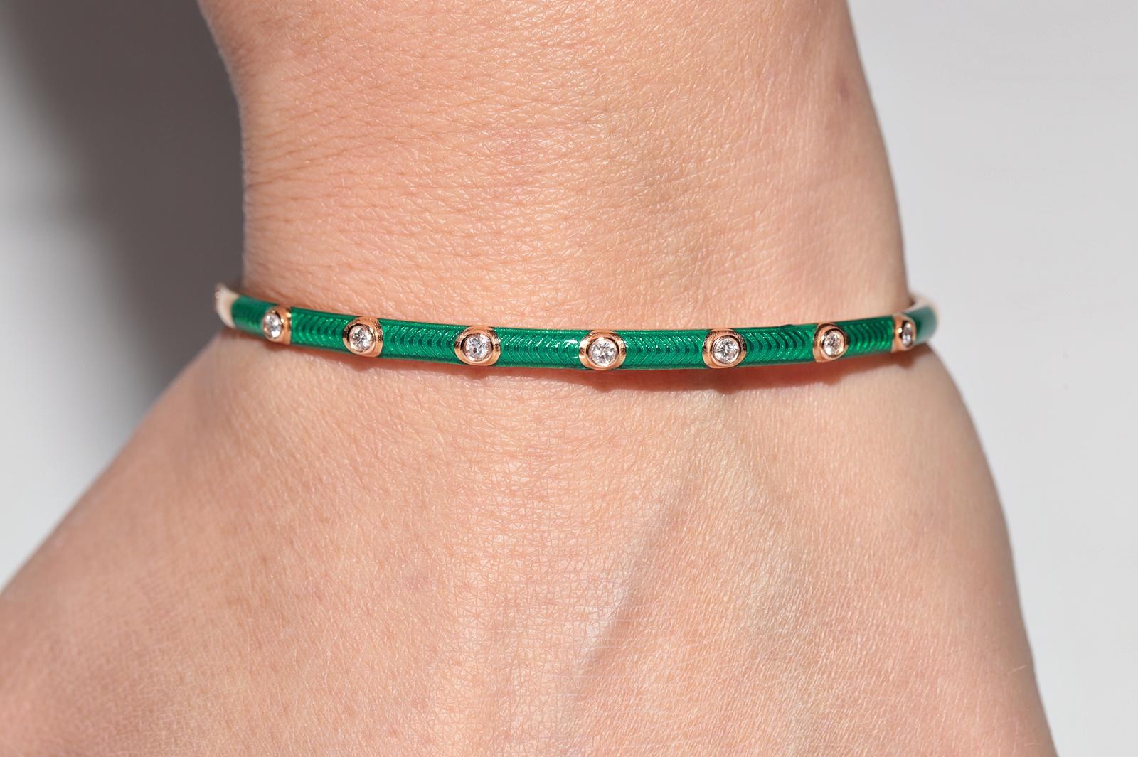 New Made 18k Gold Natural Diamond Decorated Enamel Bangle Bracelet