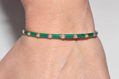 New Made 18k Gold Natural Diamond Decorated Enamel Bangle Bracelet