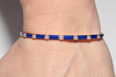 New Made 18k Gold Natural Diamond Decorated Enamel Bangle Bracelet