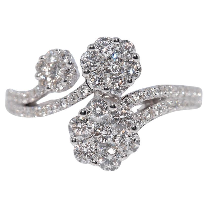 Anello di nuova fabbricazione in oro 18k con diamanti naturali e fiori decorati