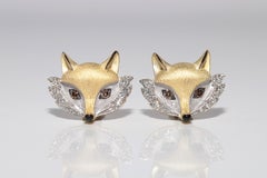 New Made 18k Gold Natural Diamond Decorated Fox Style Amazing Earring