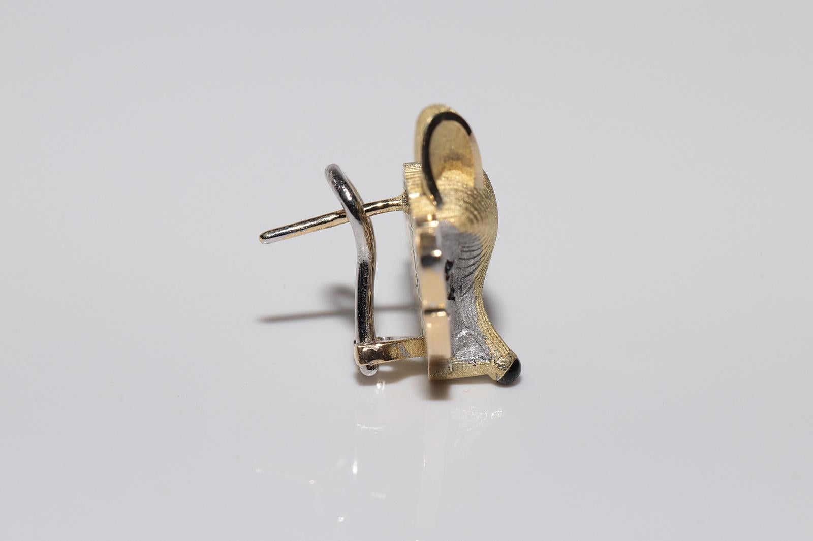 New Made 18k Gold Natural Diamond Decorated Fox Style Amazing Earring For Sale 2