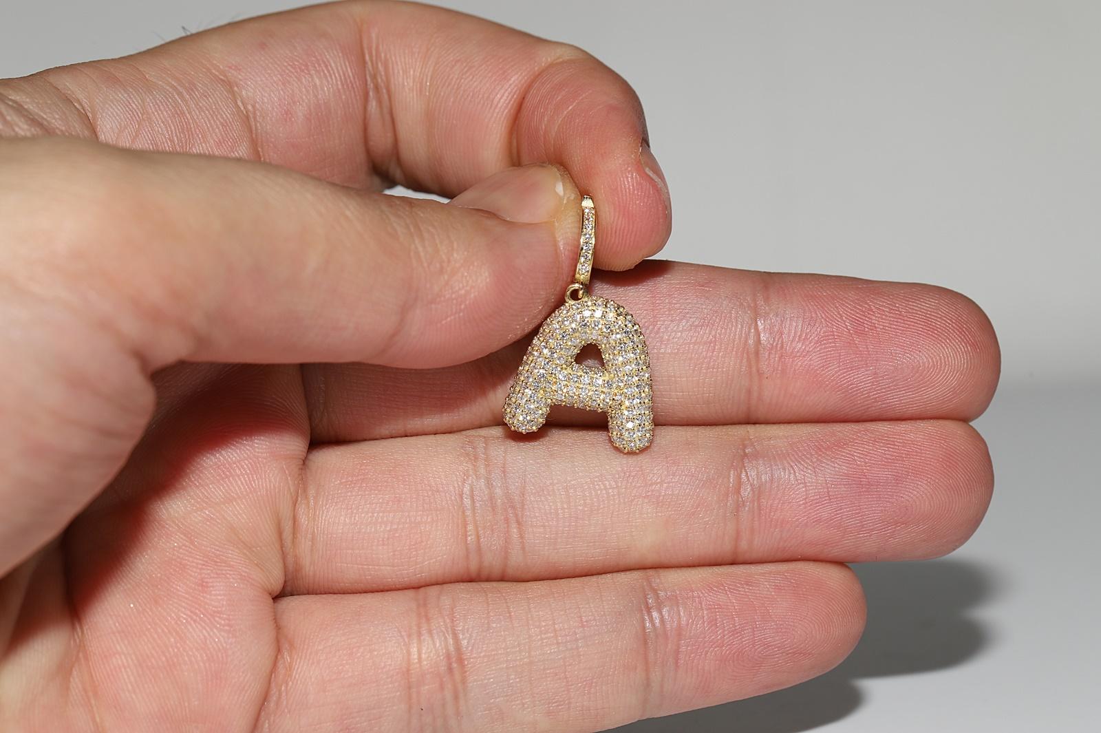 New Made 18k Gold Natural Diamond Decorated Letter A Pendant For Sale 4