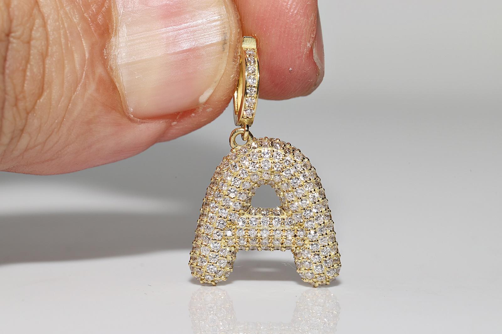 Modern New Made 18k Gold Natural Diamond Decorated Letter A Pendant For Sale