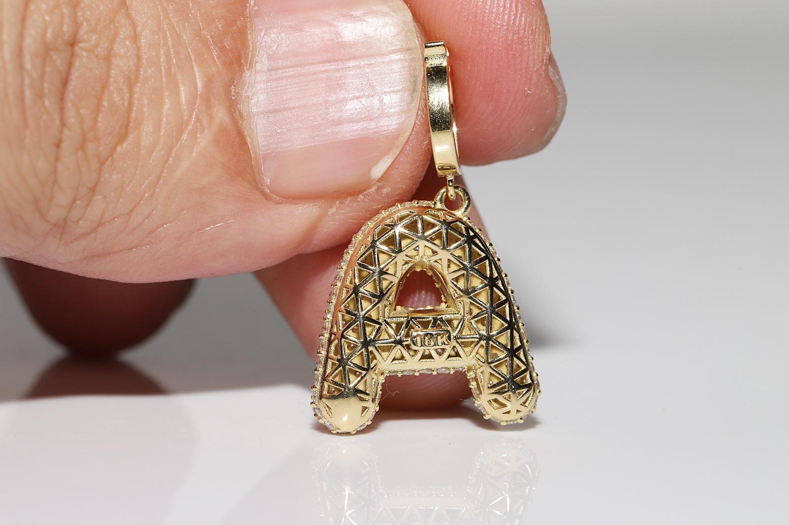 Women's New Made 18k Gold Natural Diamond Decorated Letter A Pendant For Sale