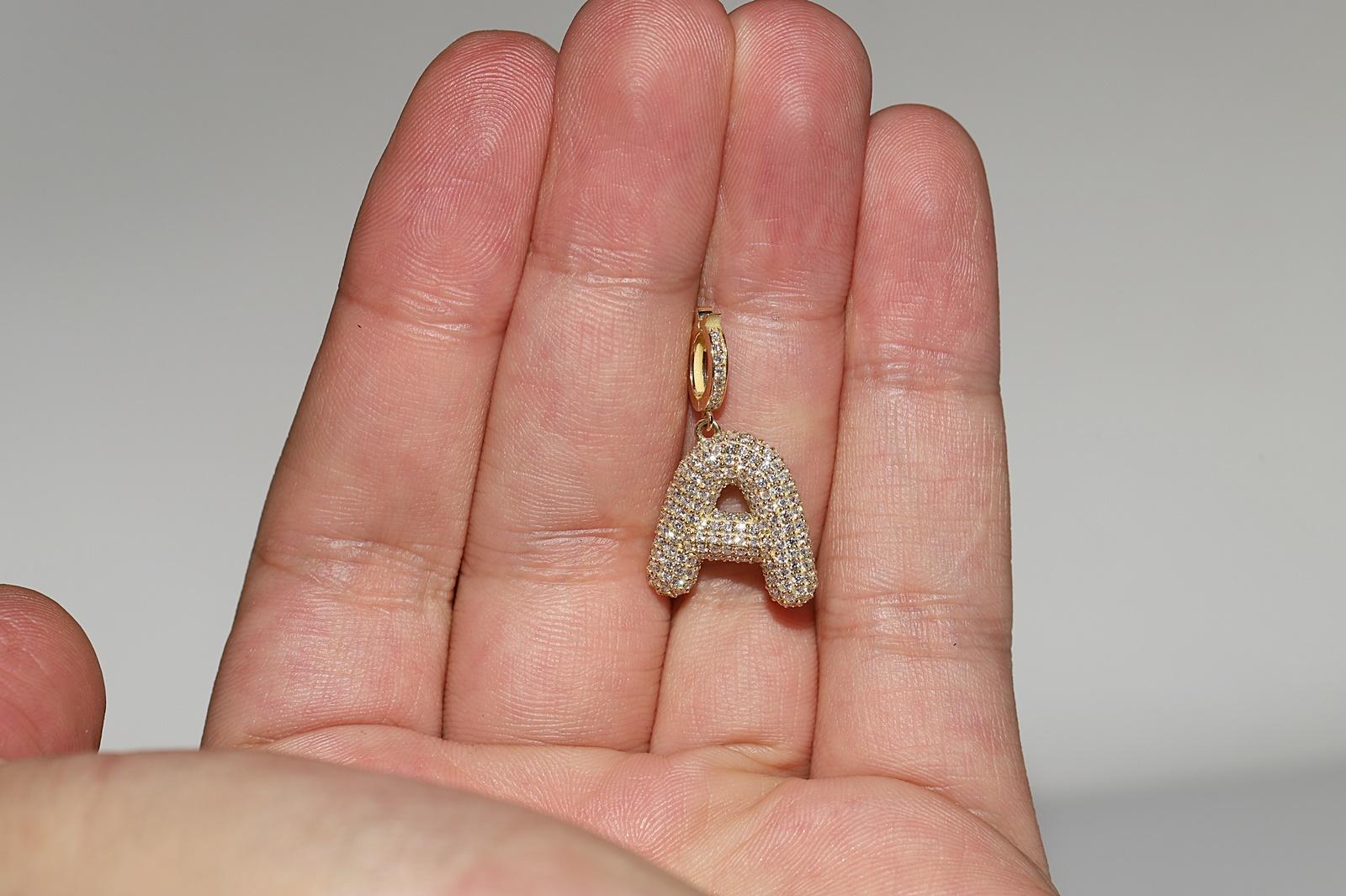 New Made 18k Gold Natural Diamond Decorated Letter A Pendant For Sale 3