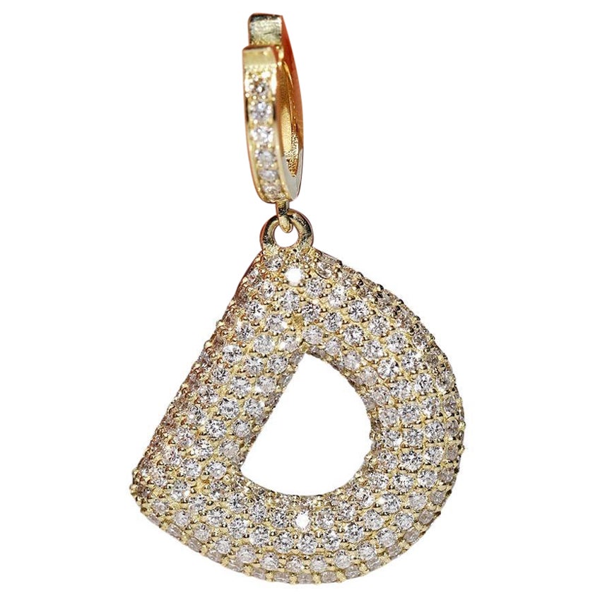 Colgante Letra D Decorado con Diamantes Naturales de Oro de 18k de Nueva Fabricación