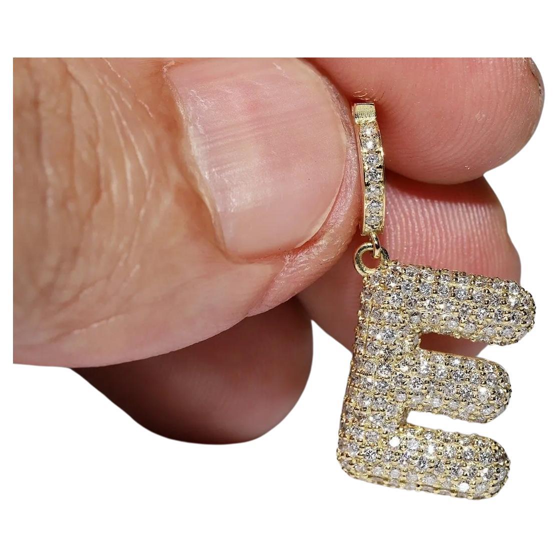 New Made 18k Gold Natural Diamond Decorated Letter E Pendant For Sale