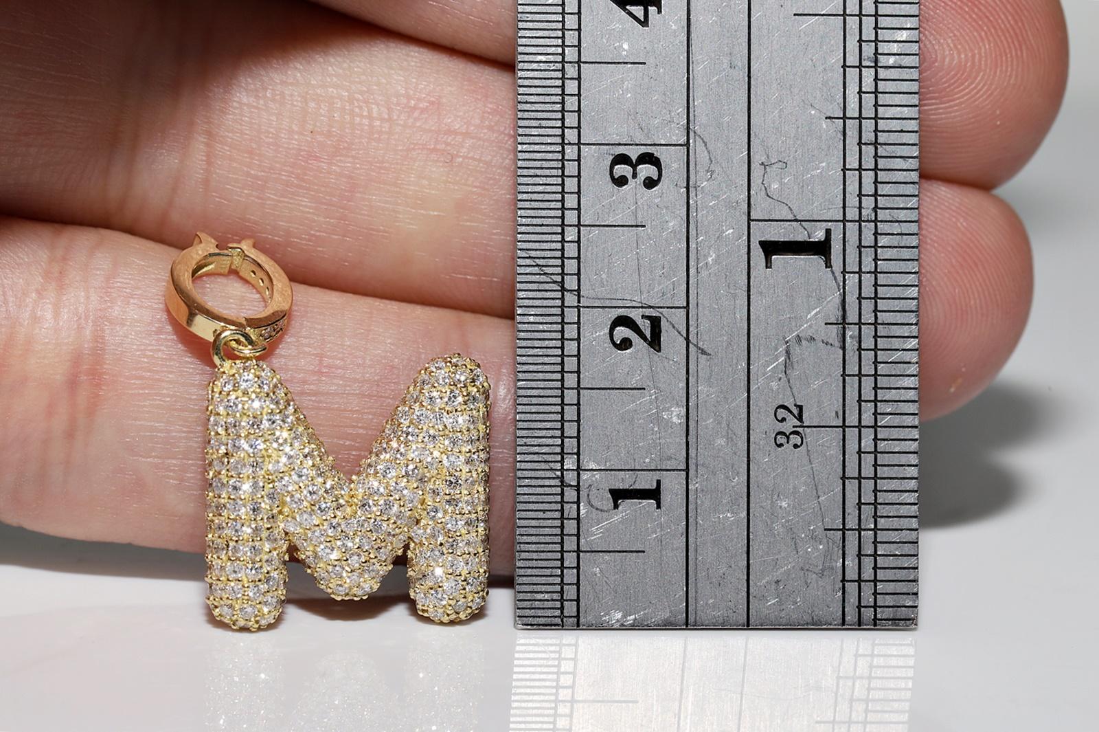 New Made 18k Gold Natural Diamond Decorated Letter M Pendant  For Sale 9
