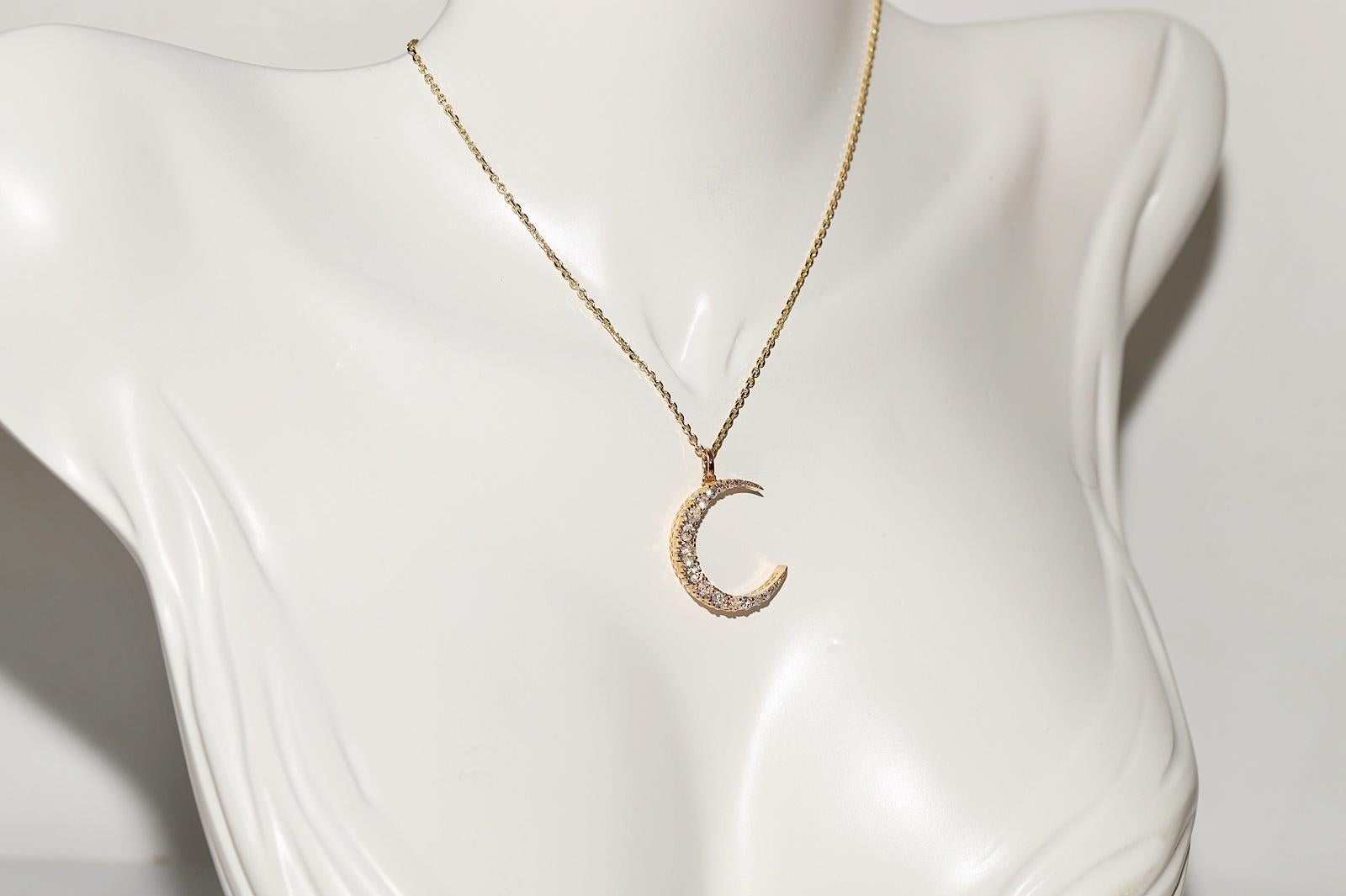Taglio vecchia miniera Collana con ciondolo New Moon in oro 18k con diamanti naturali decorati in vendita