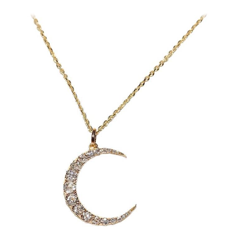 New Made Collier pendentif lune en or 18k orné de diamants naturels