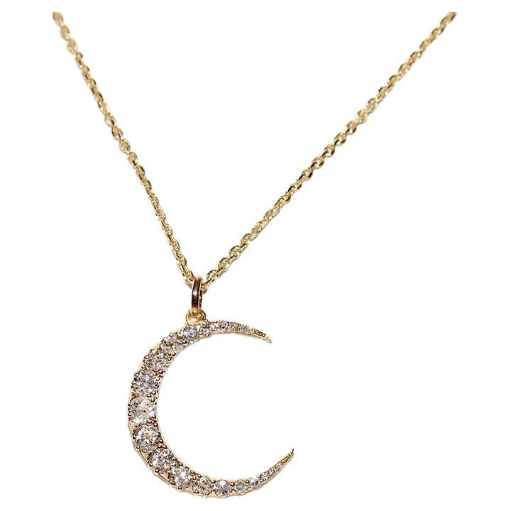 New Made 18k Gold Natural Diamond Decorated Moon Pendant Necklace