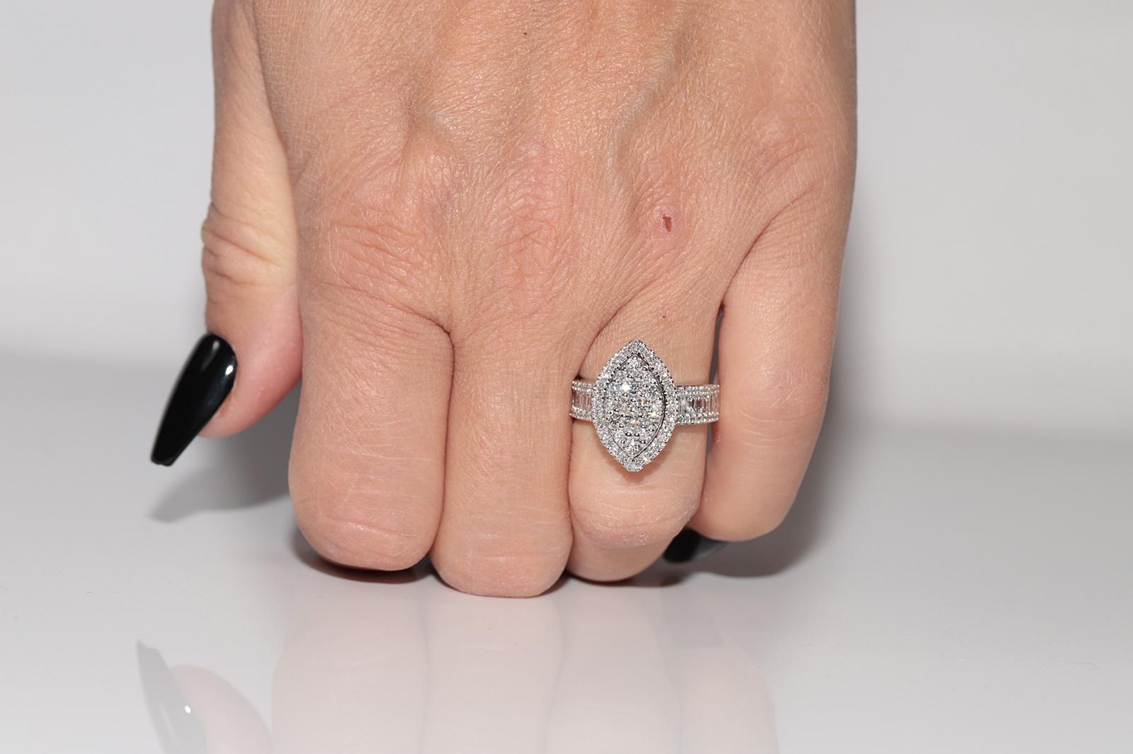 New Made 18k Gold natürlichen Diamanten verziert Navette Ring im Angebot 9