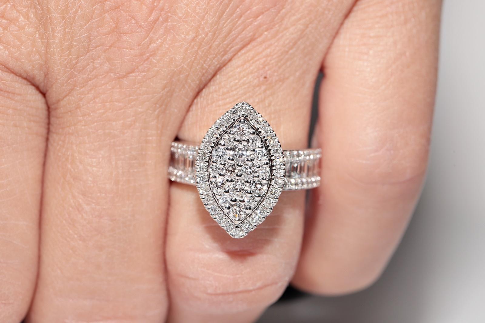 New Made 18k Gold natürlichen Diamanten verziert Navette Ring im Angebot 10