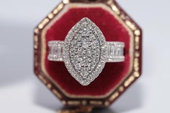 New Made 18k Gold Natural Diamond Decorated Navette Ring