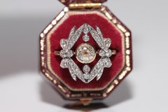 New Made 18k Gold Natural Diamond Decorated Navette Style Ring