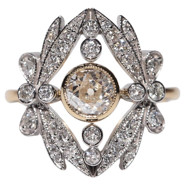 New Made 18k Gold Natural Diamond Decorated Navette Style Ring