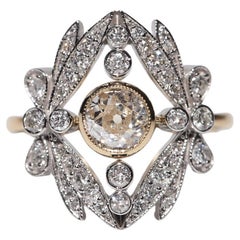 New Made 18k Gold Natural Diamond Decorated Navette Style Ring
