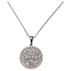 Collana con ciondolo di stile rotondo decorato con diamanti naturali in oro 18k di nuova fabbricazione