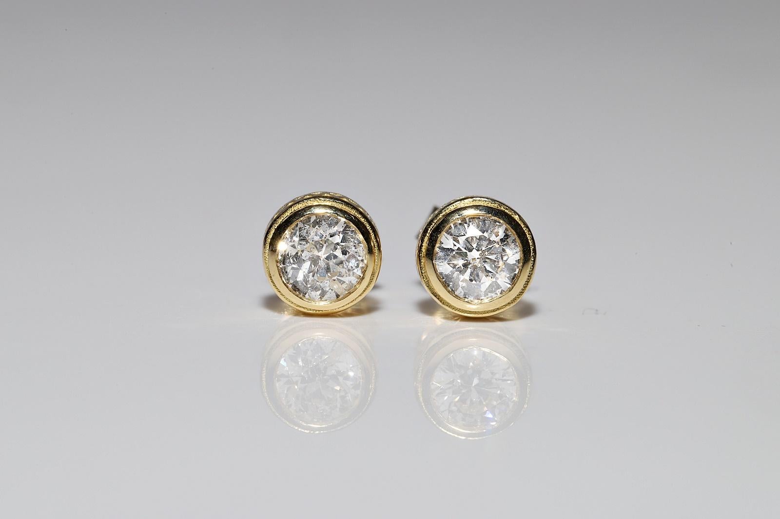 Old Mine Cut New Made 18k Gold Natural Diamond Decorated Solitaire Earring For Sale