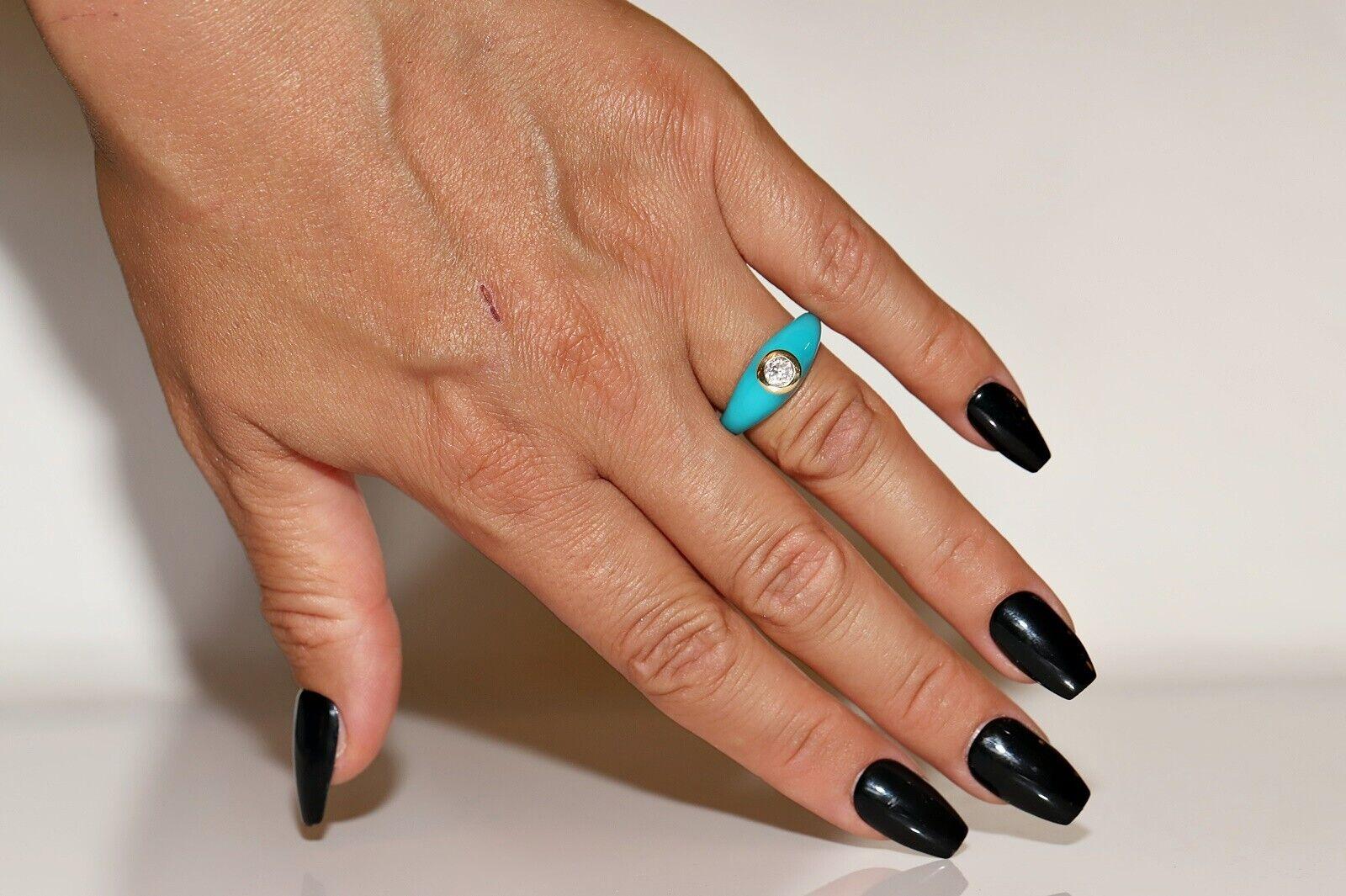 Anillo solitario de oro de 18 quilates con diamante natural y esmalte de turquesa en venta 4