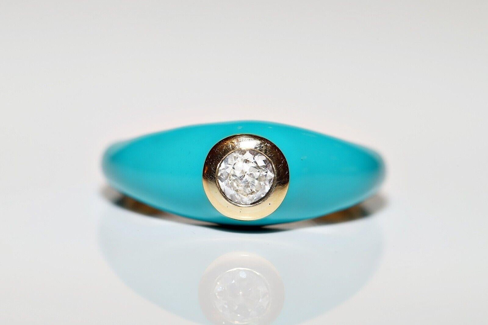 Neuer Solitär-Ring, 18 Karat Gold, natürlicher Diamant, Türkis-Emaille, Solitär im Angebot 6