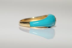 New Made 18k Gold Natural Diamond Turquoise Enamel Solitaire Ring