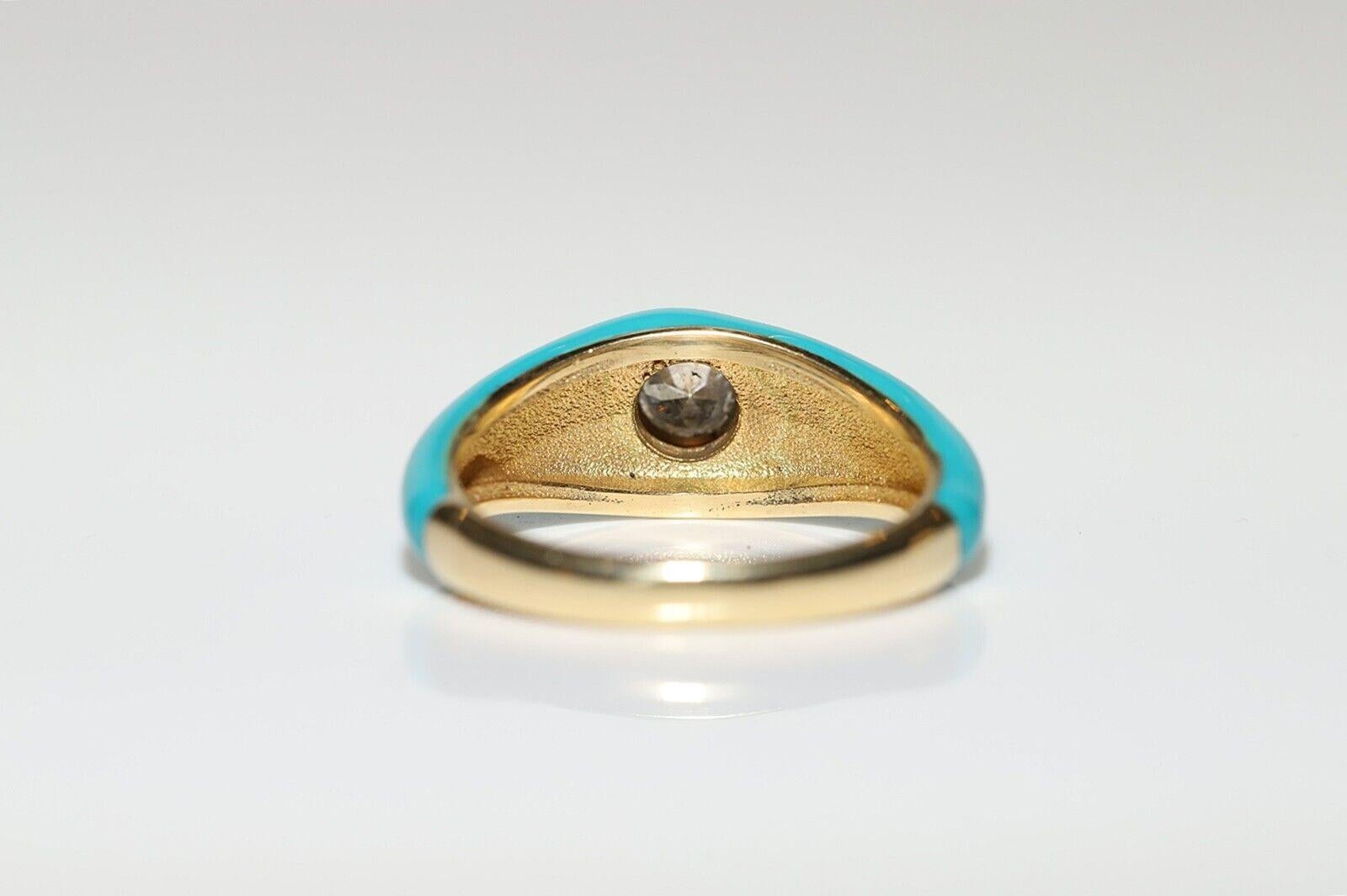 Anillo solitario de oro de 18 quilates con diamante natural y esmalte de turquesa Moderno en venta