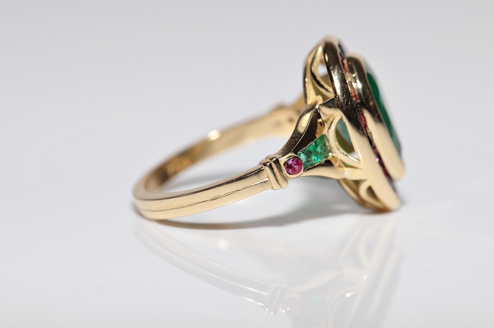 Neuer Ring aus 18 Karat Gold mit natürlichem Smaragd und Saphir im Kaliberschliff und Rubin im Angebot 9