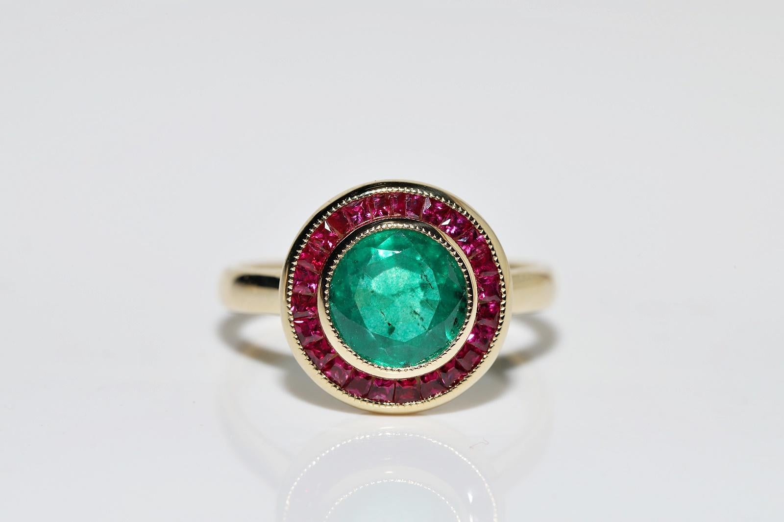 Modern New Made 18k Gold Natural Emerald And Caliber Ruby  Decorated Ring  For Sale