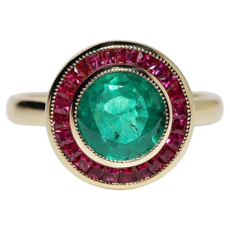 New Made 18k Gold Natural Emerald And Caliber Ruby  Decorated Ring  For Sale