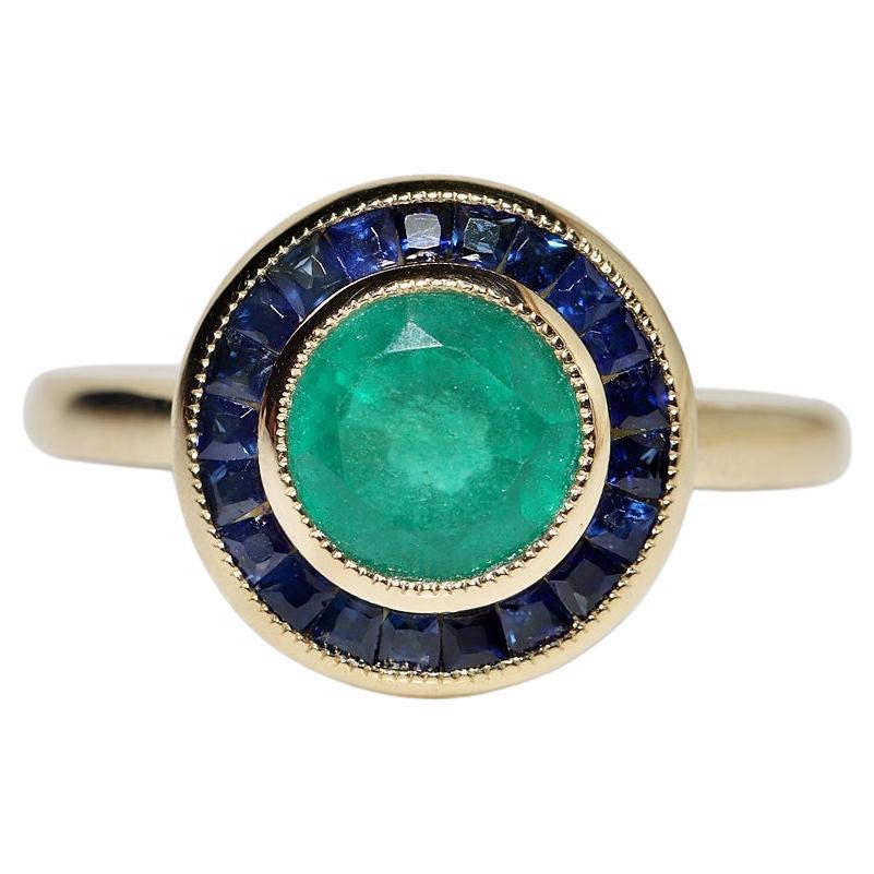 New Made 18k Gold Natural Emerald And Caliber Sapphire Decorated Ring