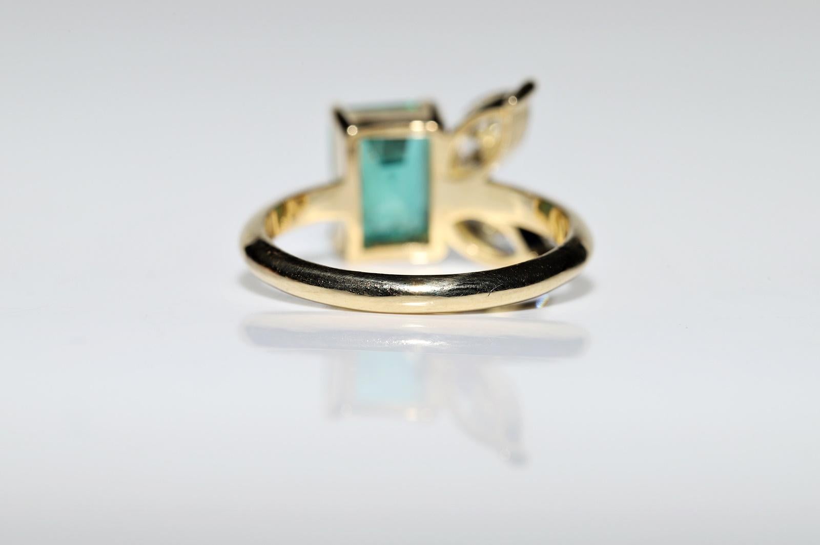 New Made 18k Gold natürlichen Marquise Cut Diamant und Smaragd dekoriert Ring im Angebot 4