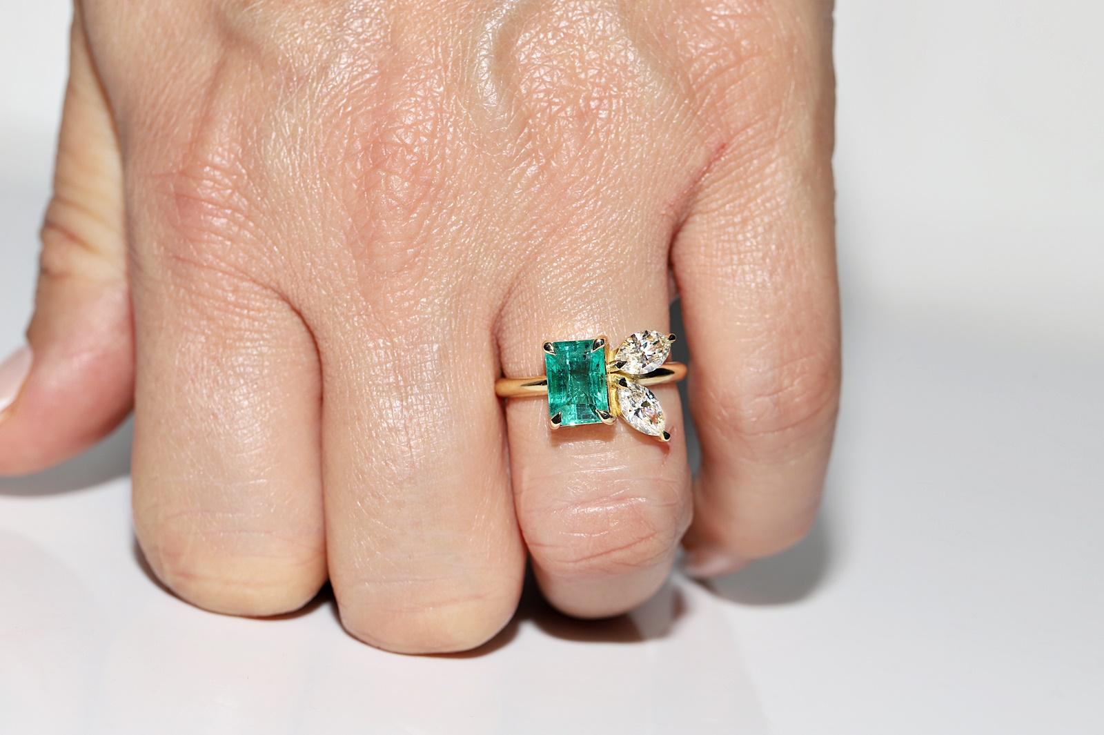 New Made 18k Gold natürlichen Marquise Cut Diamant und Smaragd dekoriert Ring im Angebot 8
