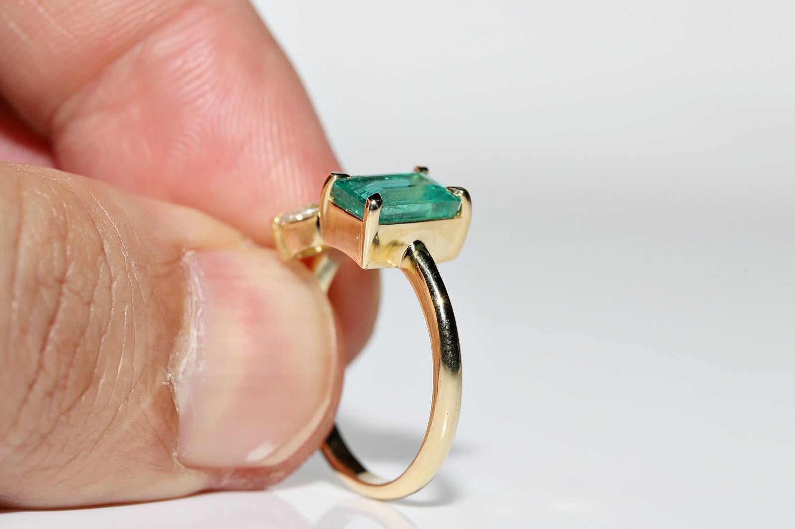 New Made 18k Gold natürlichen Marquise Cut Diamant und Smaragd dekoriert Ring Damen im Angebot