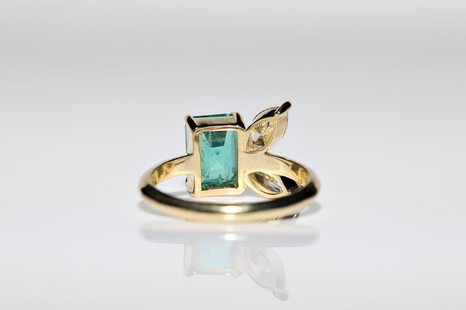 New Made 18k Gold natürlichen Marquise Cut Diamant und Smaragd dekoriert Ring im Angebot 3