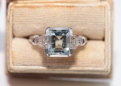 New Made 18k Gold Natural Old Cut Diamond And Aquamarine Decorated Ring